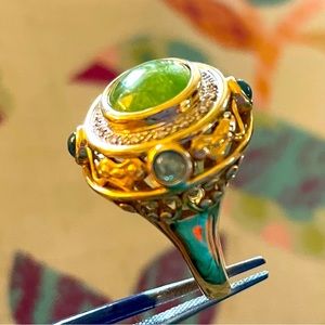 Jade, diamond & aquamarine 14K gold ring: my lucky casino ring!